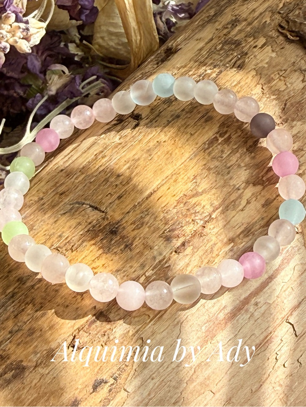 Pastel Multicolor glass and rose quartz Bead Bracelet | cool layers
